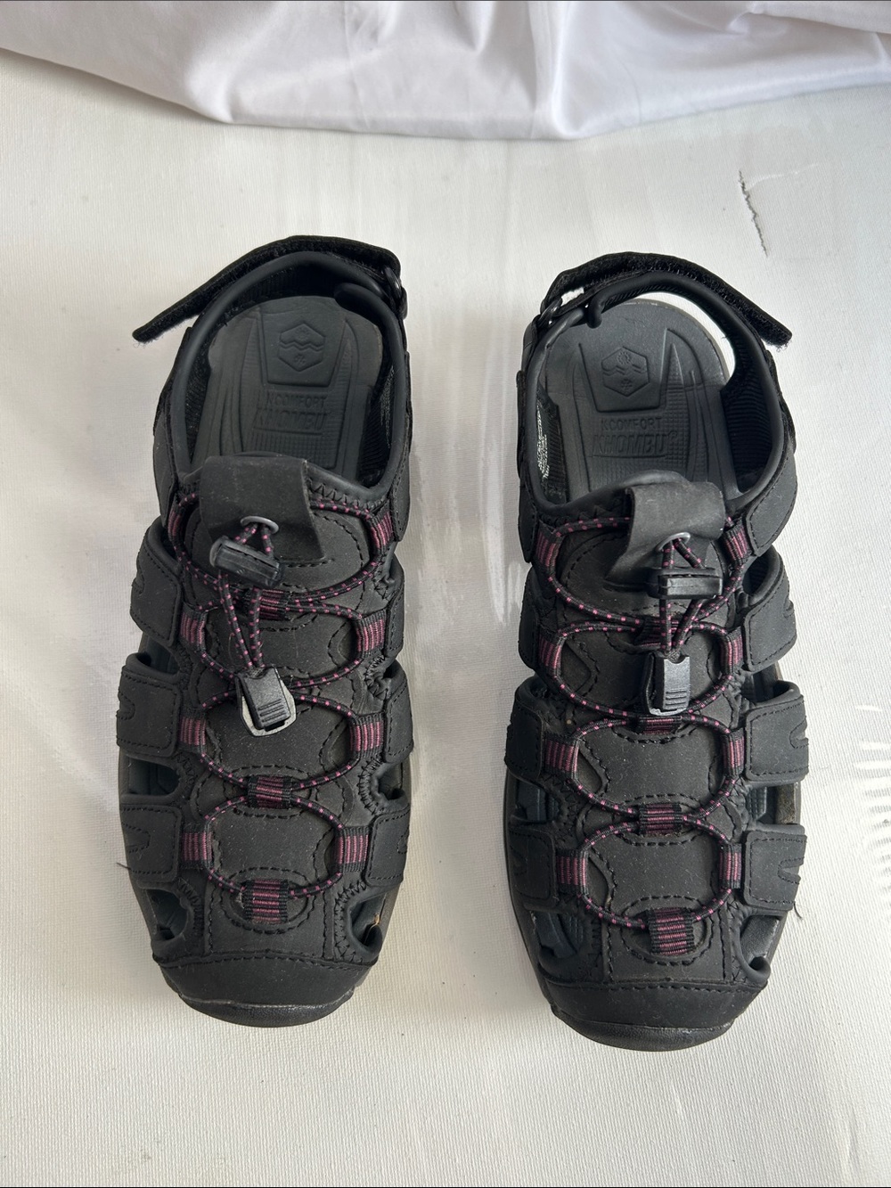 Khombu Black Sandal with Dark Purple Accents